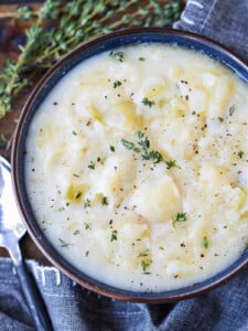 potato soup with fresh thyme and black pepper