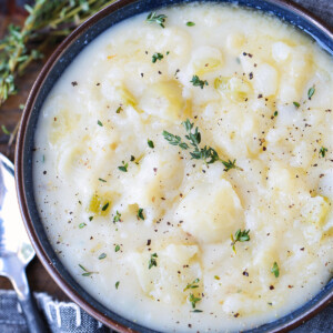 potato soup with fresh thyme and black pepper