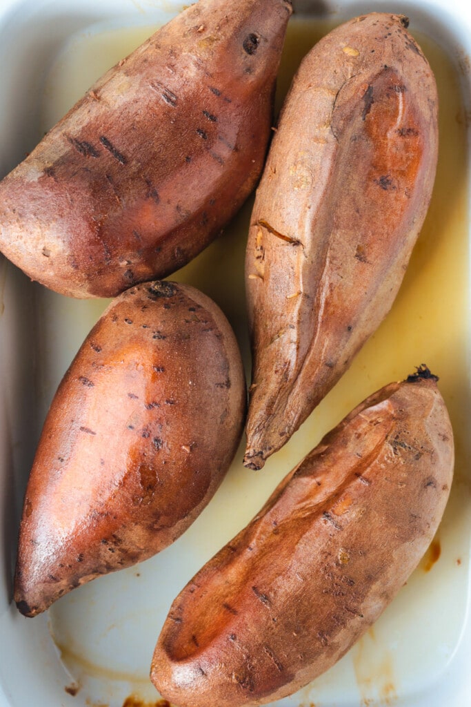 cooked sweet potatoes in a slow cooker