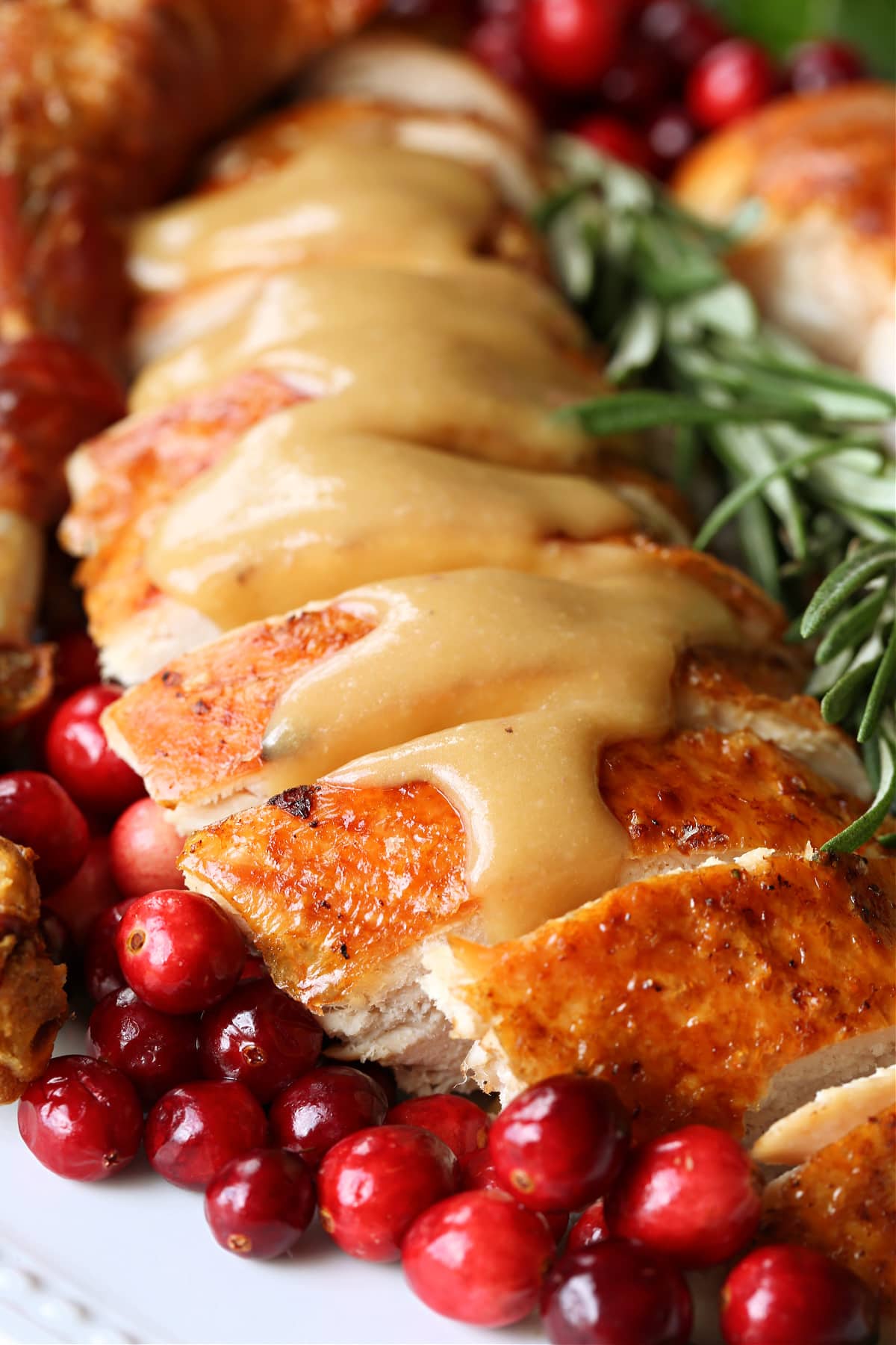 This homemade turkey gravy from drippings only takes minutes to make! A creamy, thick, delicious gravy recipe for your entire turkey dinner! gravy on top of sliced turkey breast