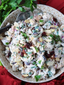 turkey salad in a bowl from the top