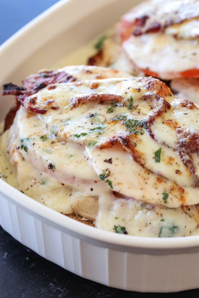 baked Kentucky Hot Brown Sandwich in baking dish