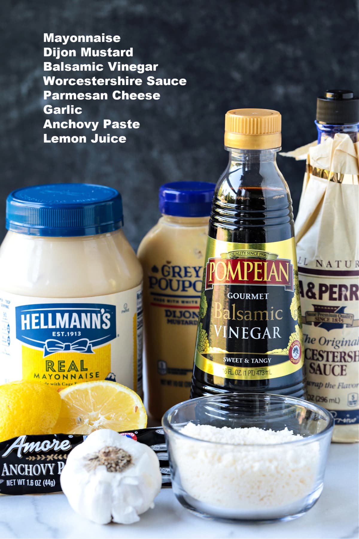 ingredients for creamy caesar dressing