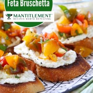 whipped feta bruschetta on serving platter