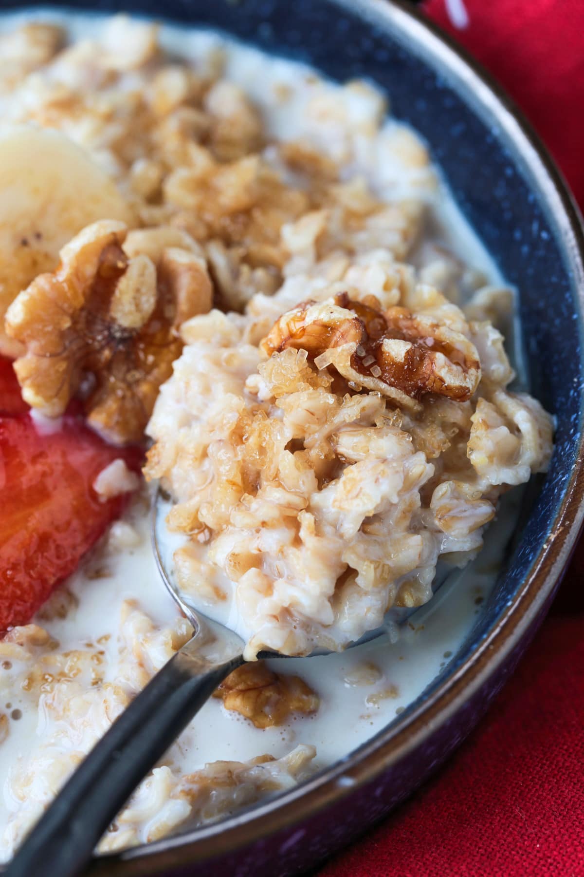 oatmeal in a bowl with a spoonful of oatmeal