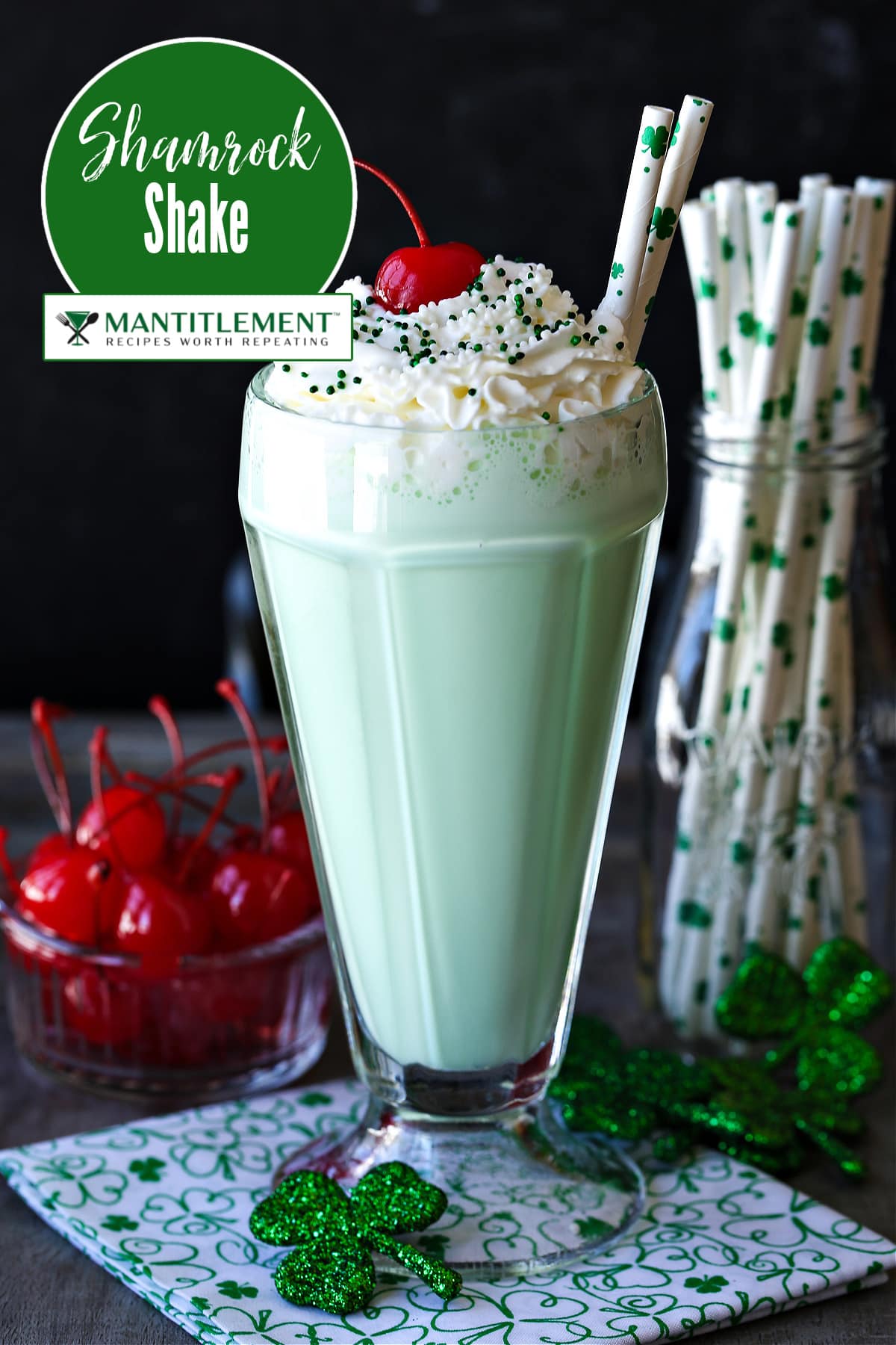 shamrock shake with whipped cream and sprinkles for pinterest