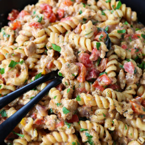 pasta dinner with ground turkey, vegetables and cheese