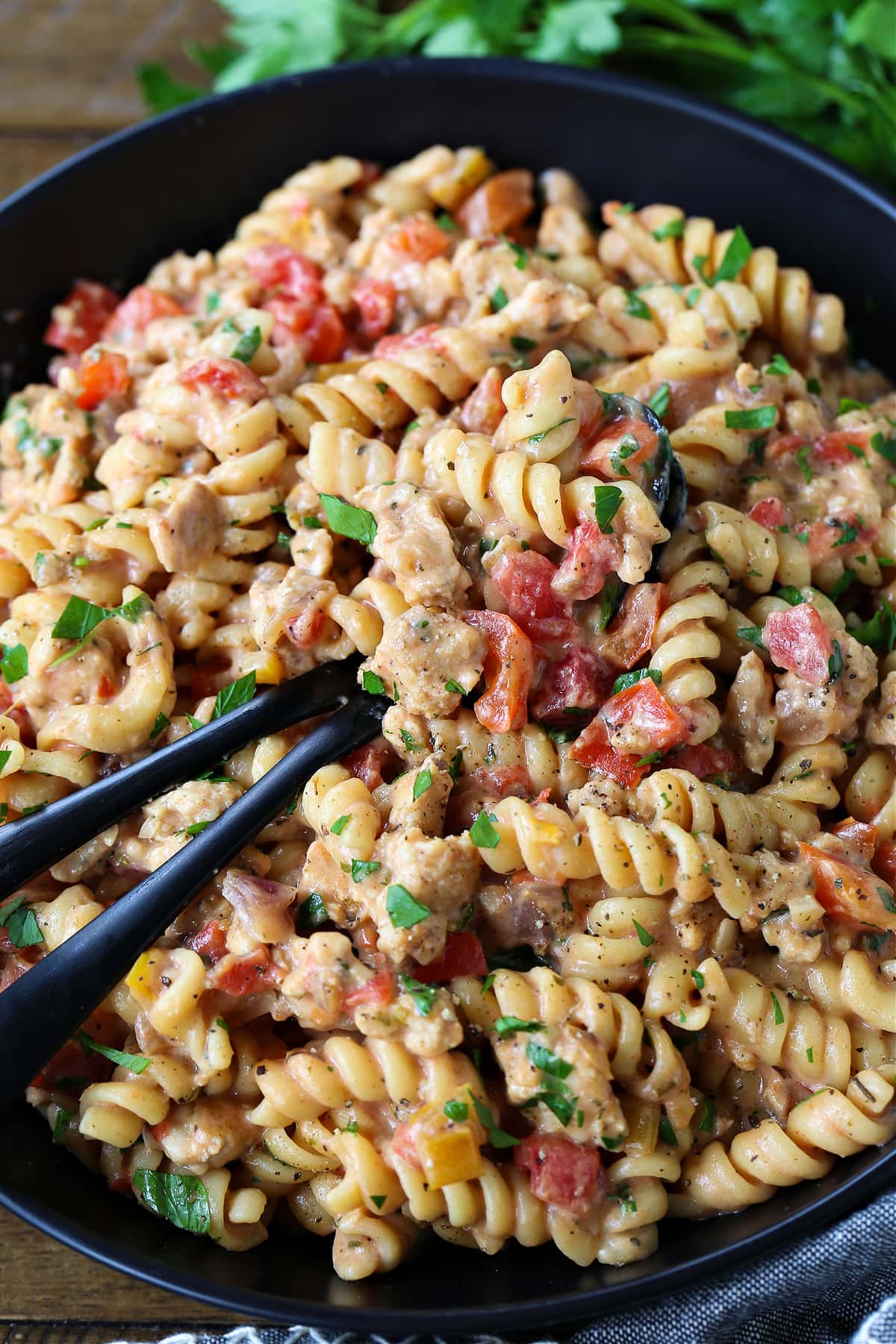 pasta dinner with ground turkey, vegetables and cheese