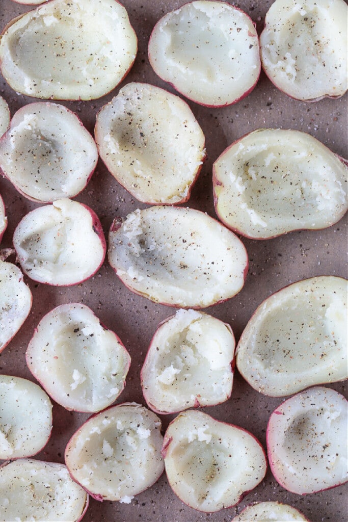 cooked red potatoes with flesh scooped out