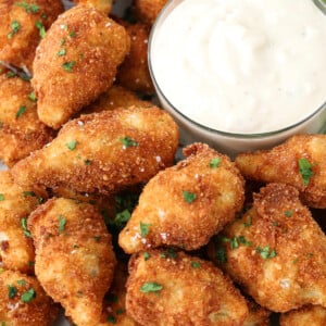 fried artichoke hearts on a plate with aioli