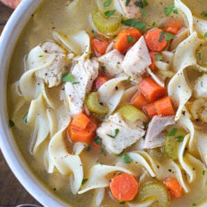 close up of bowl of turkey soup