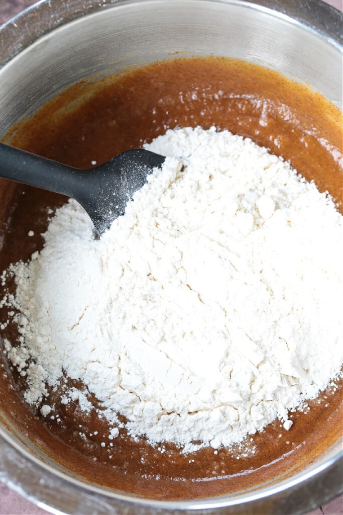 pumpkin muffin batter with flour