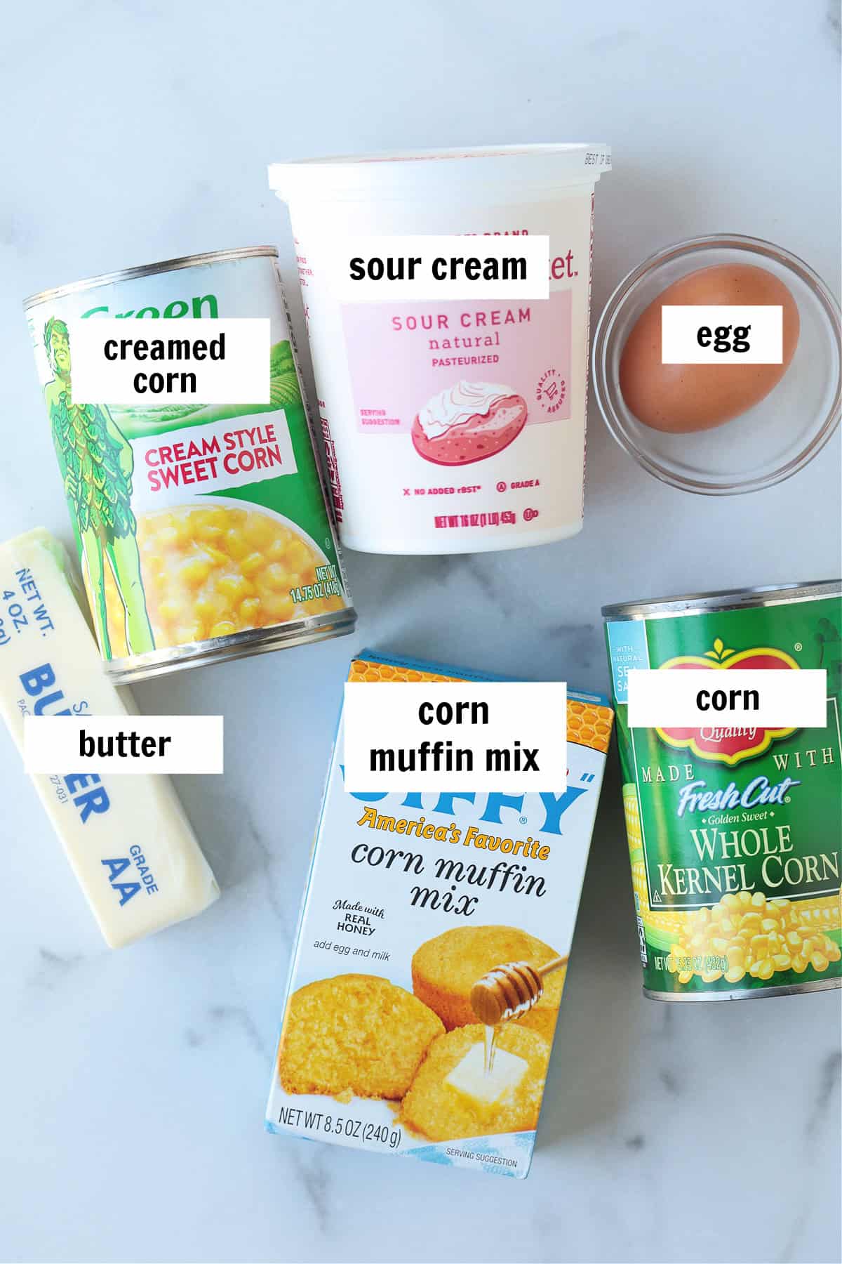 This creamy and sweet Corn Souffle is an delicious side dish for every occasion! Just 5 minutes of prep time and it's ready for the oven! ingredients for making corn casserole