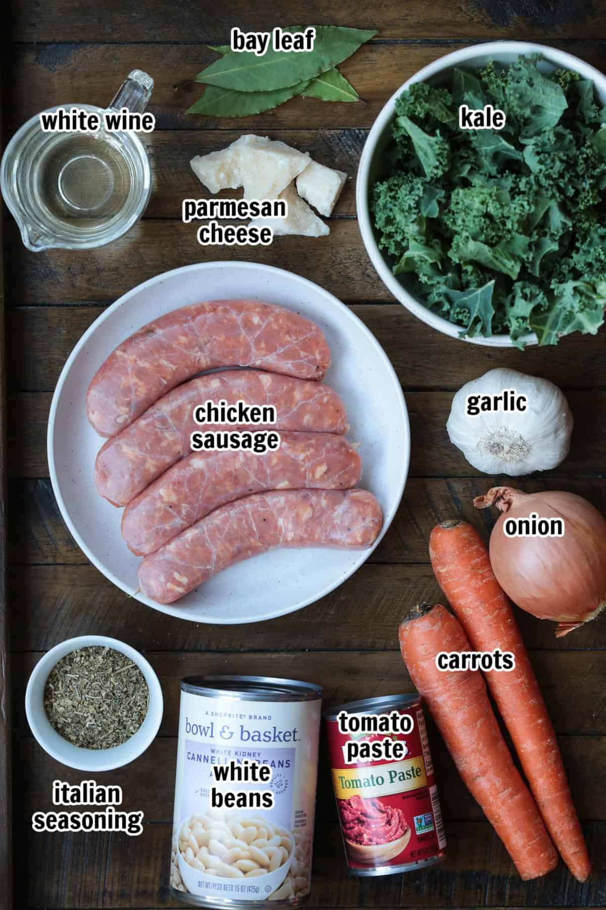 Flavorful White Bean and Sausage Soup is so hearty and nourishing. Tender white beans, kale and chicken sausage with a touch if white wine. ingredients for making white bean and sausage soup