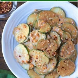 cucumber salad with peanut sauce and text overlay