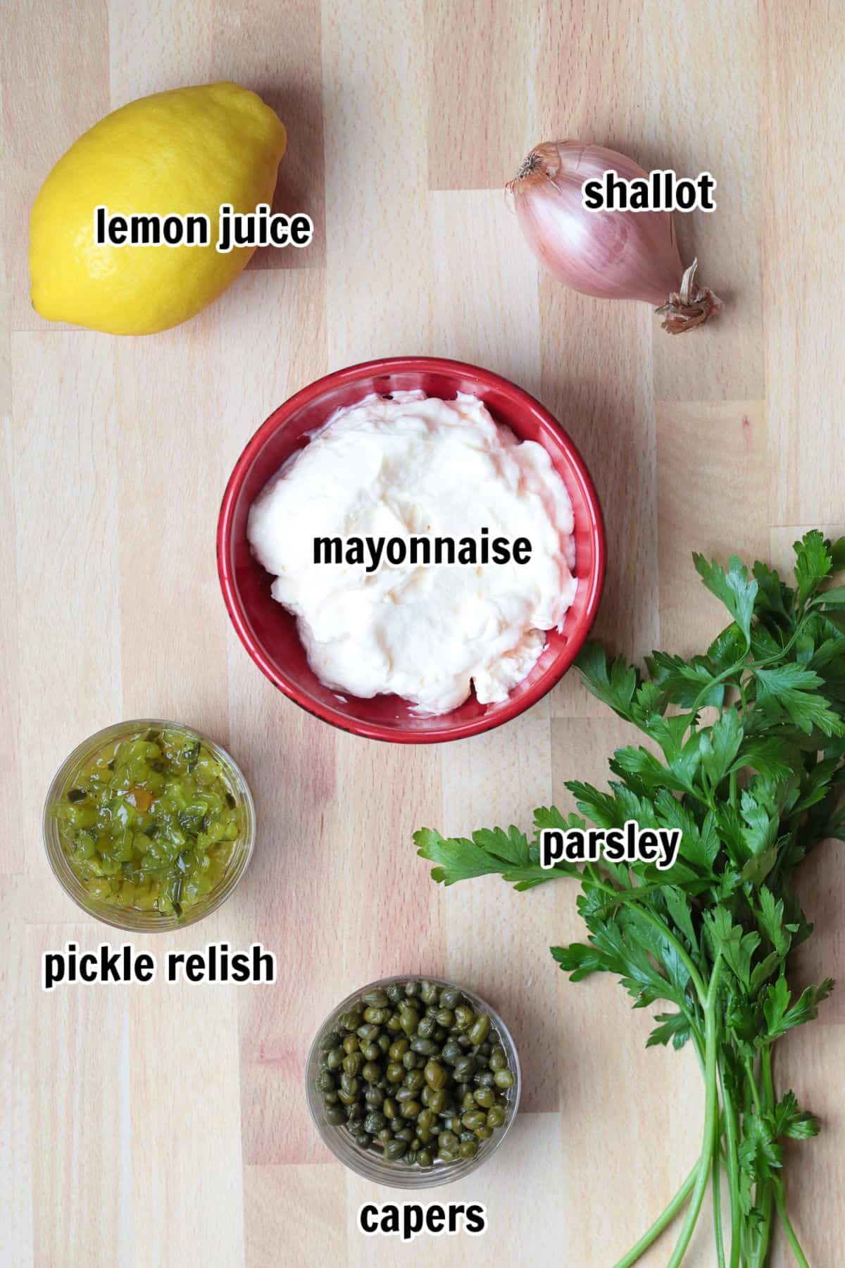 Easy homemade tartar sauce is creamy, tangy, and packed with fresh flavor. Delicious on fish, shrimp, fries, and so munch more! ingredients for making homemade tartar sauce