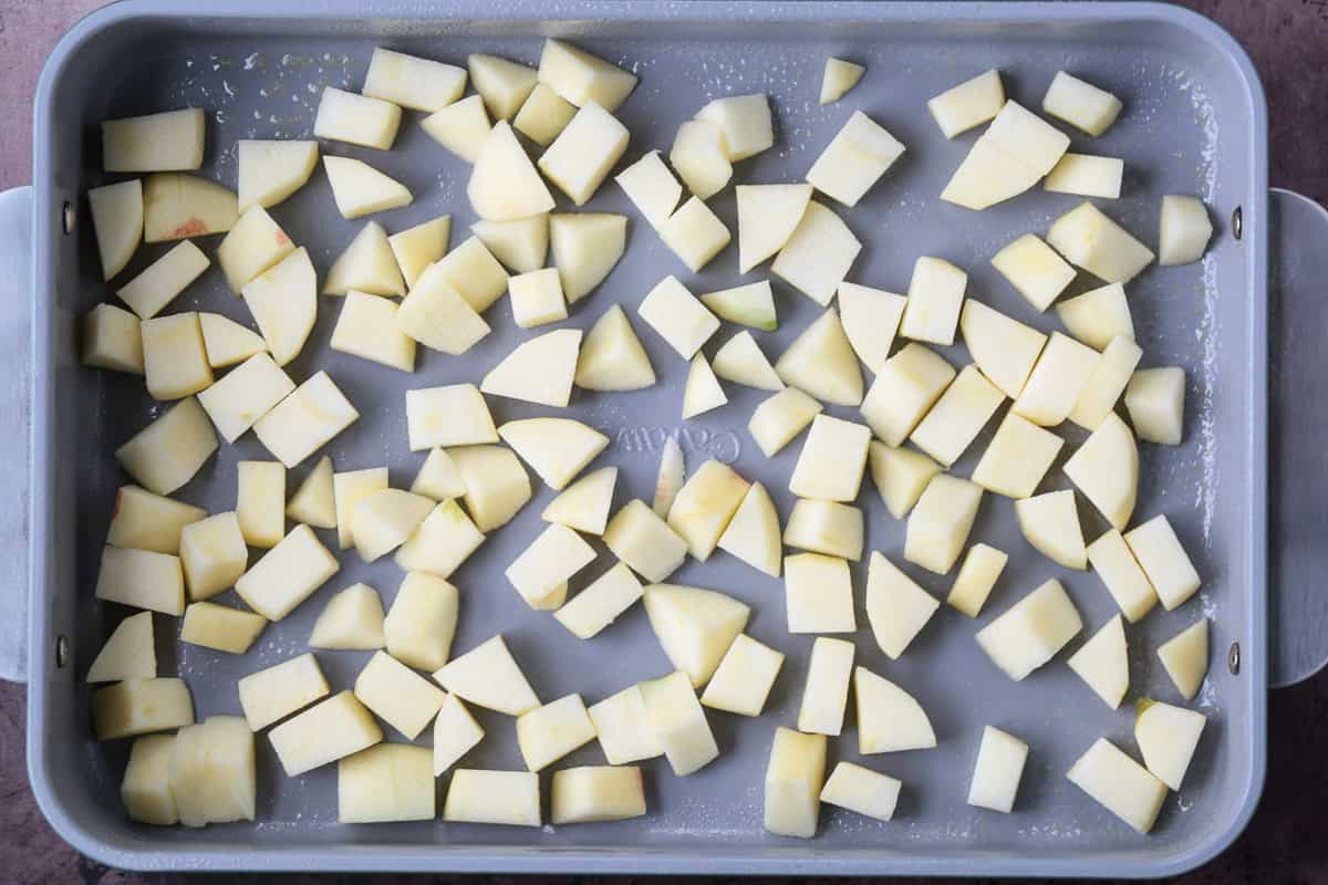 diced apples in a baking dish