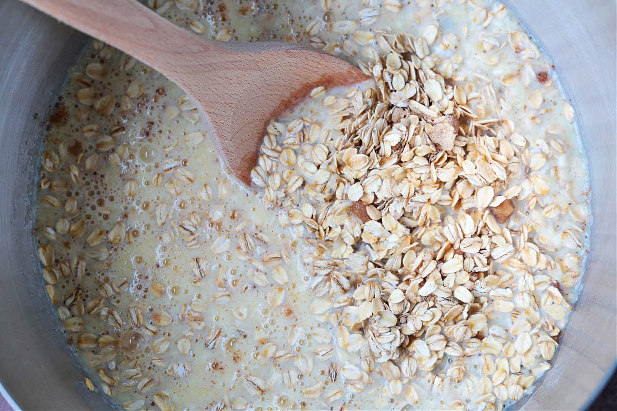 oats and spices in a bowl with milk and eggs
