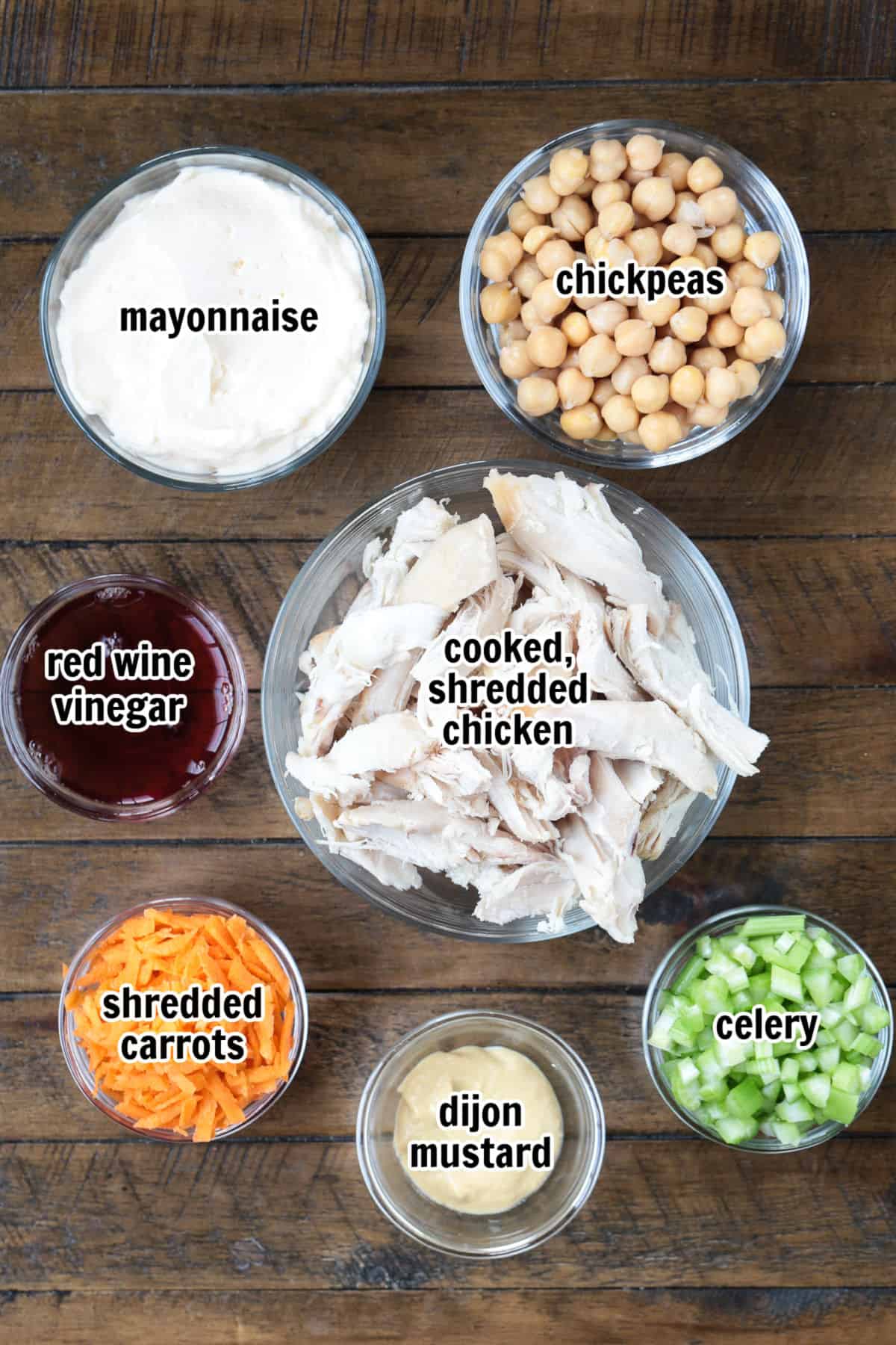 Chickpea Chicken Salad is made with tender chicken, crunchy veggies and buttery chickpeas. A protein packed meal that's ready in minutes! ingredients for making chickpea chicken salad
