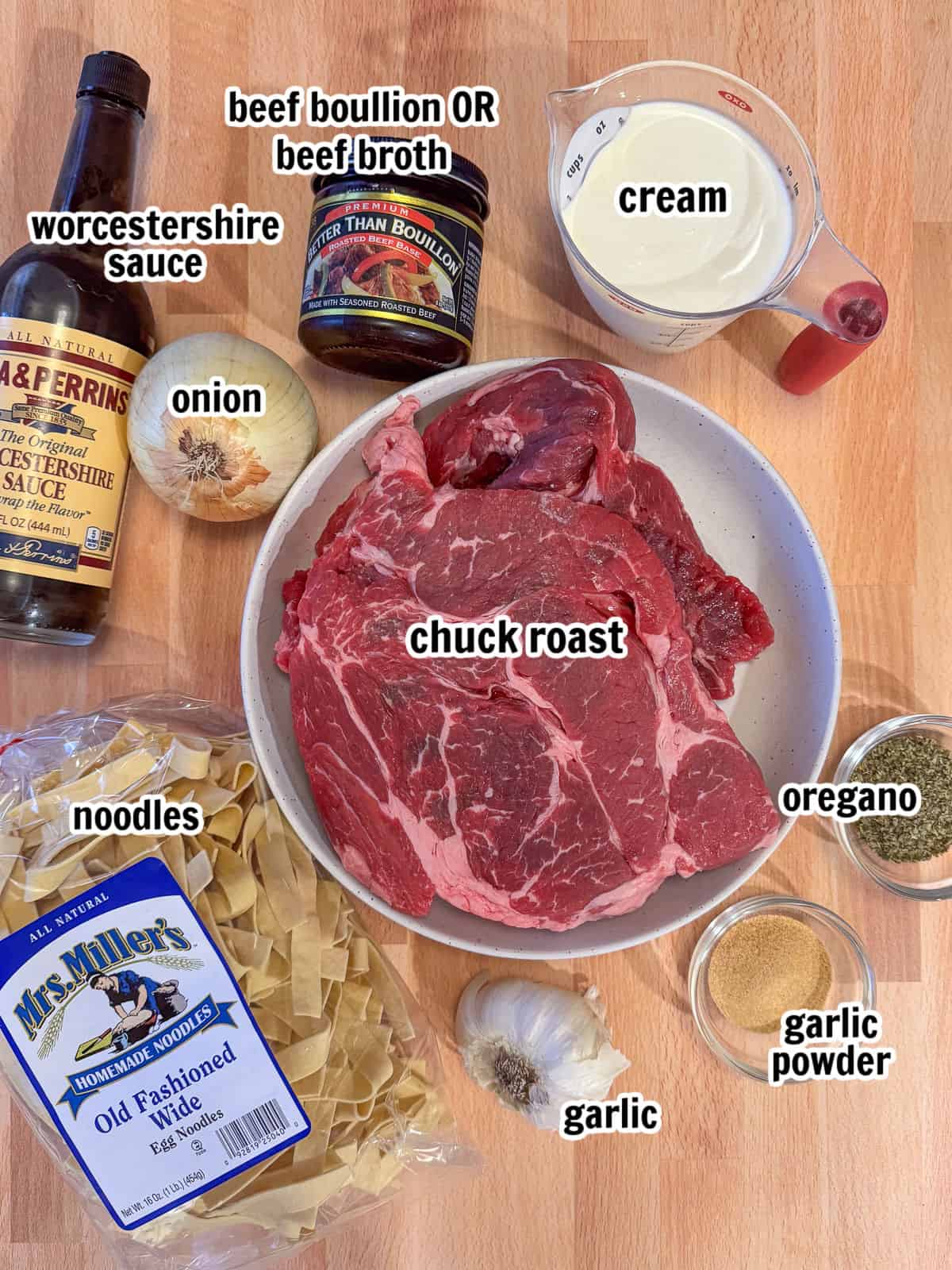 ingredients for making beef and noodles