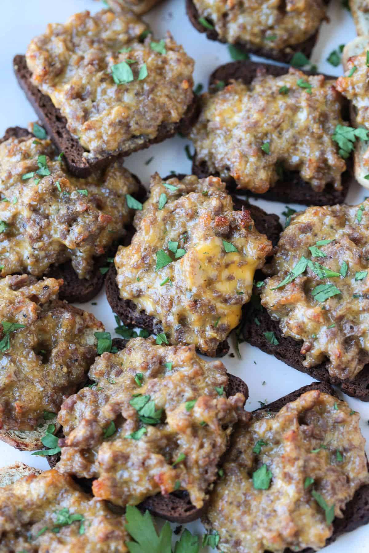 hanky panky appetizers on a platter with parsley
