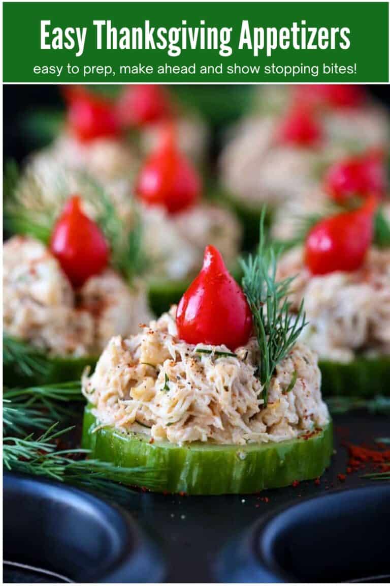 crab salad on cucumber slices for easy thanksgiving appetizer