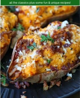 thanksgiving vegetable sides featured image with twice baked sweet potato