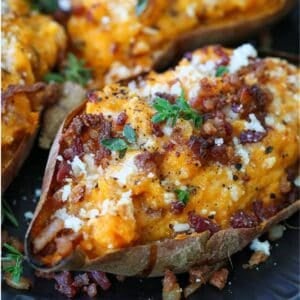 thanksgiving vegetable sides featured image with twice baked sweet potato