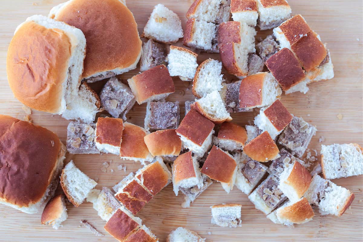 chopped white castle sliders on a board