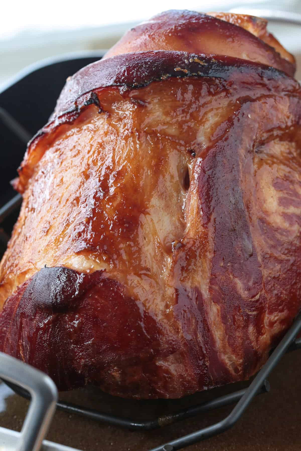 baked ham in roasting pan