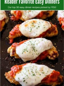 chicken tenderloins with mozzarella cheese and text overlay for easy dinners