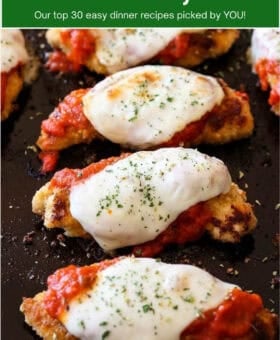 chicken tenderloins with mozzarella cheese and text overlay for easy dinners