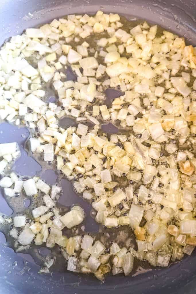 diced onions and butter in a skillet