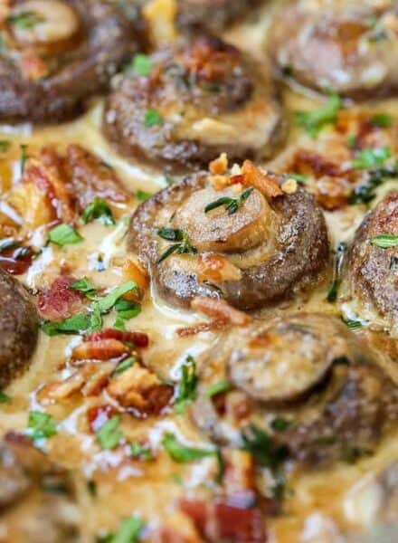 mushrooms in a cream sauce with bacon