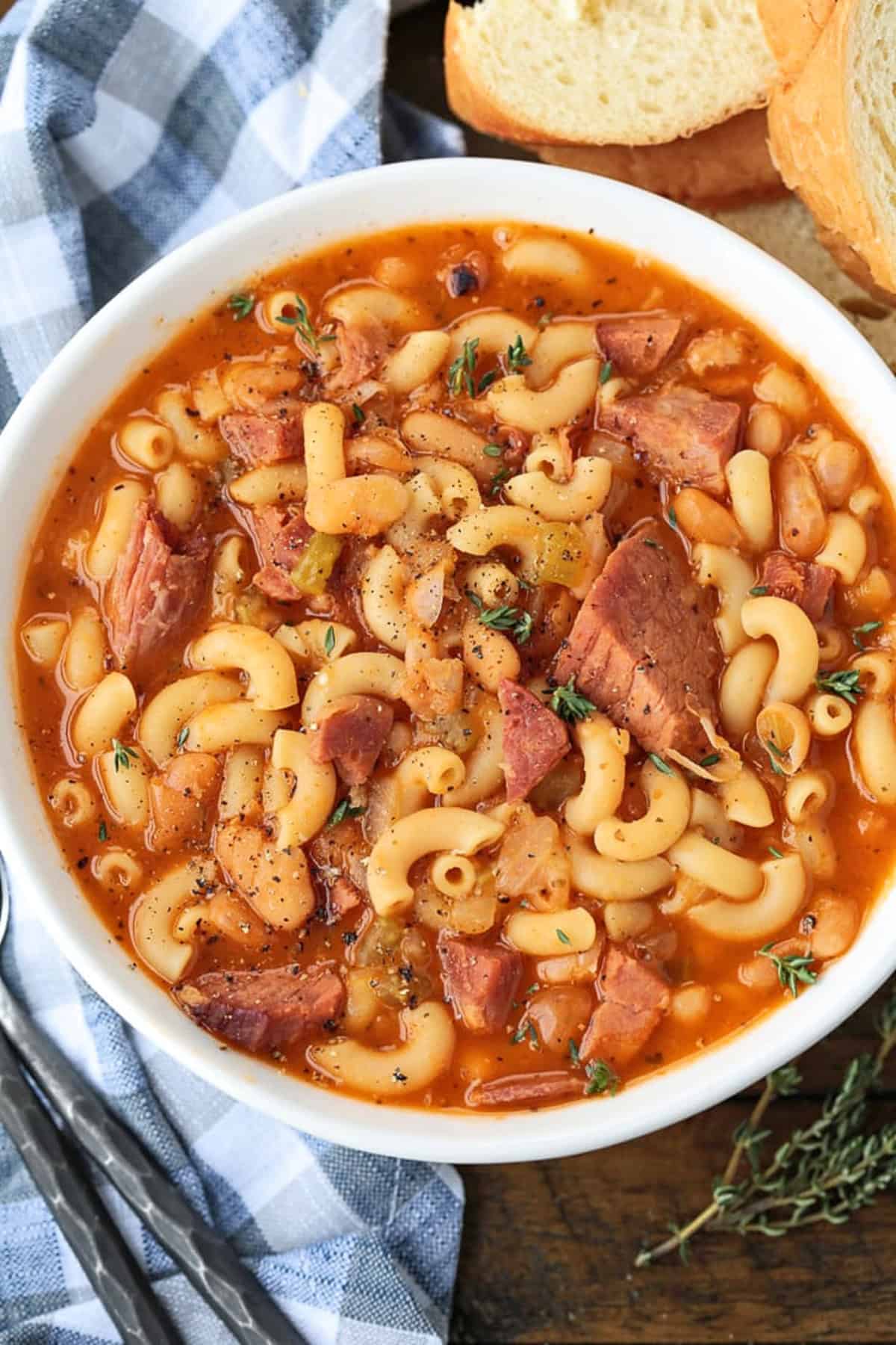 pasta fazool (pasta fagioli) in bowl with text
