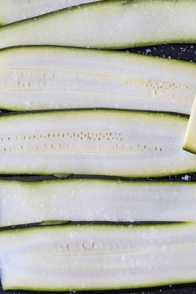 thin slices of zucchini with salt