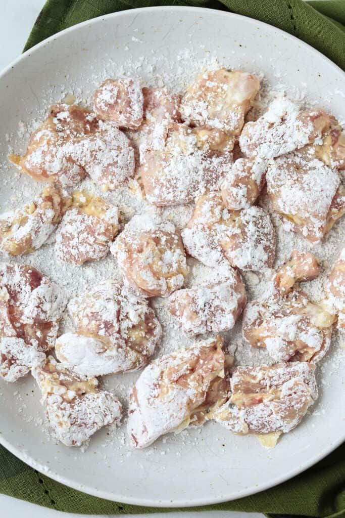 cubed chicken coated in cornstarch