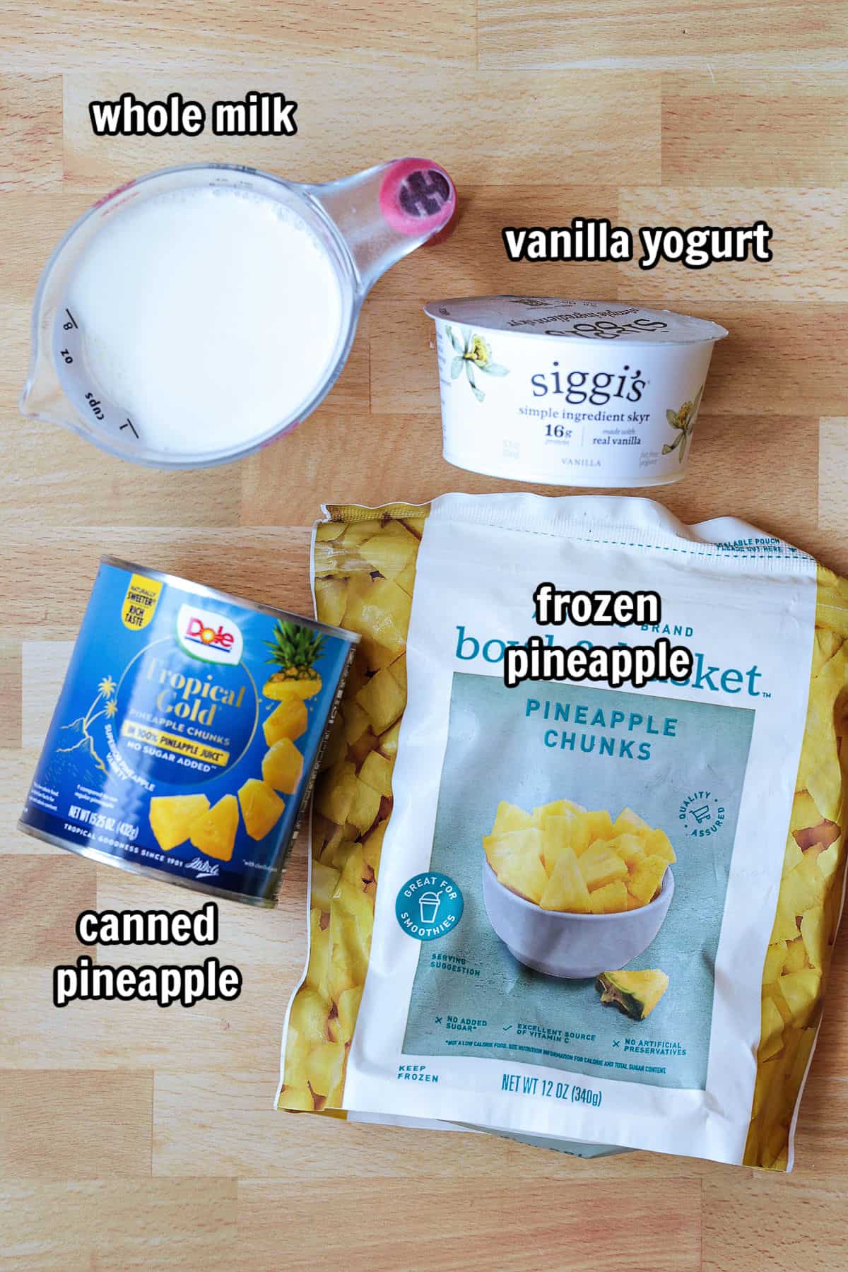 ingredients for making dole whip smoothie