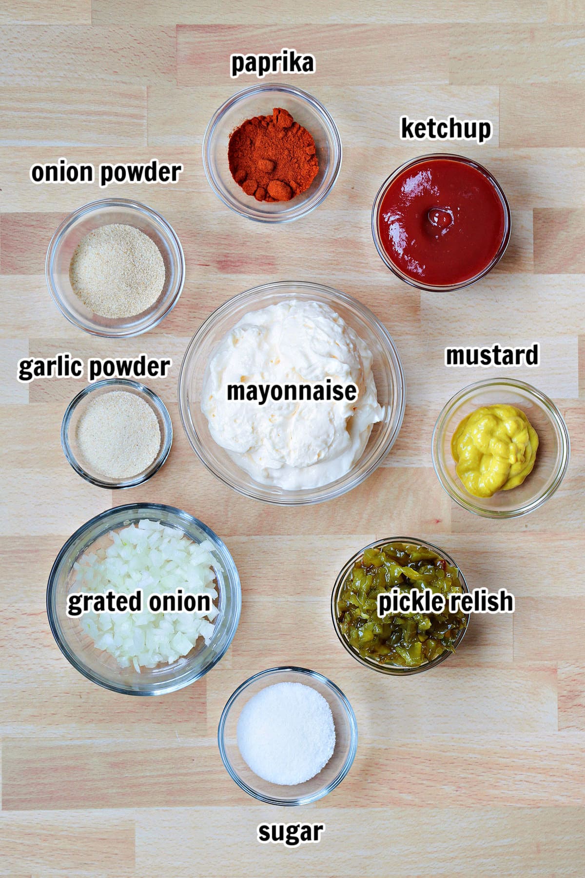 ingredients with text for making big mac sauce