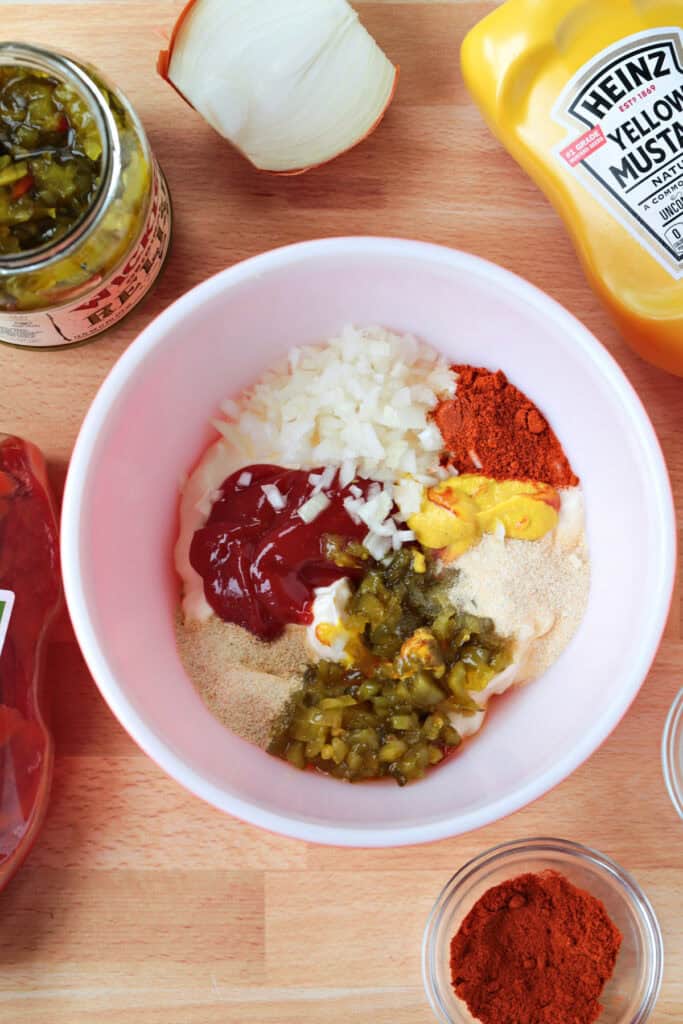 ingredients in a bowl for making copycat sauce recipe