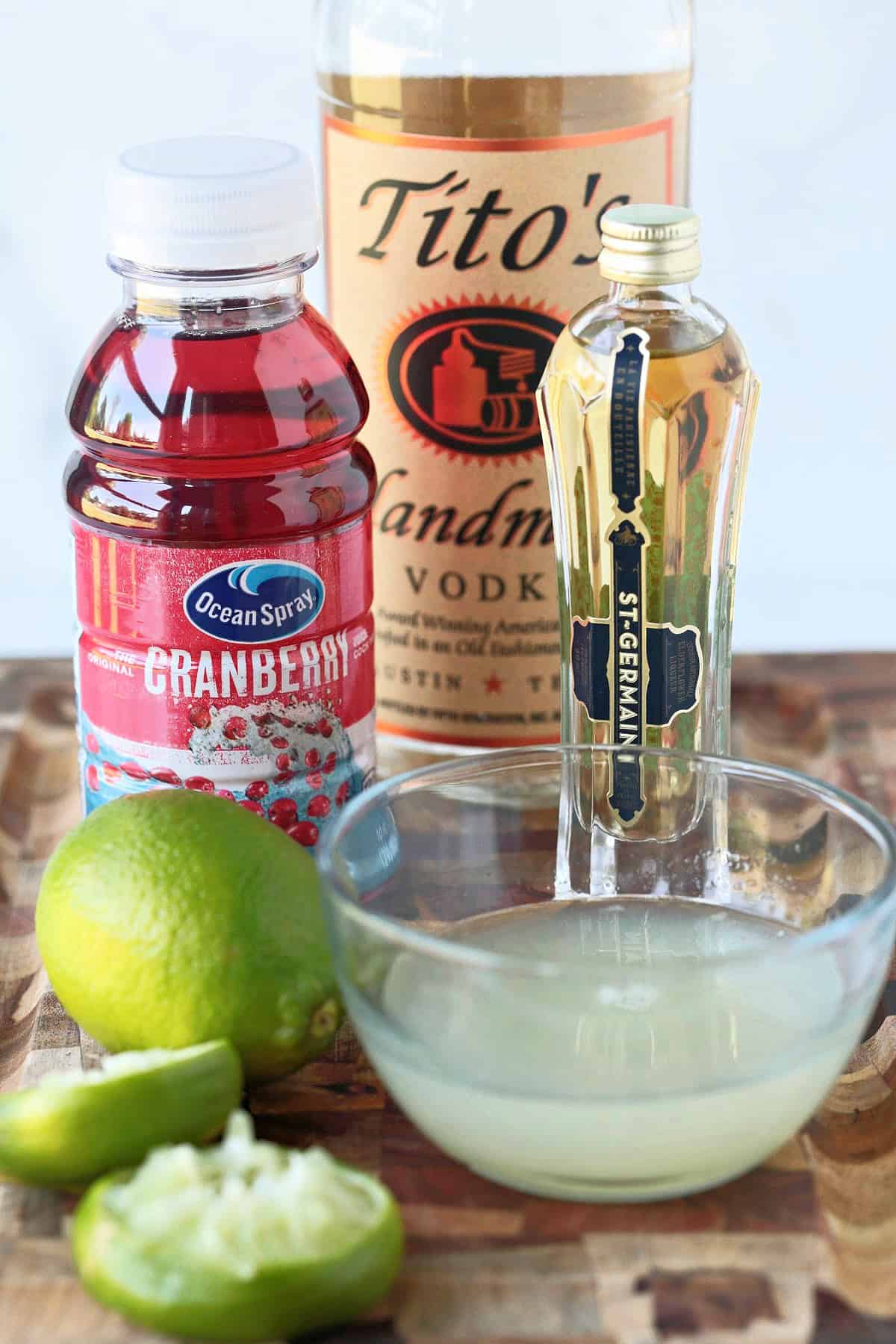 ingredients for elderflower cosmopolitan