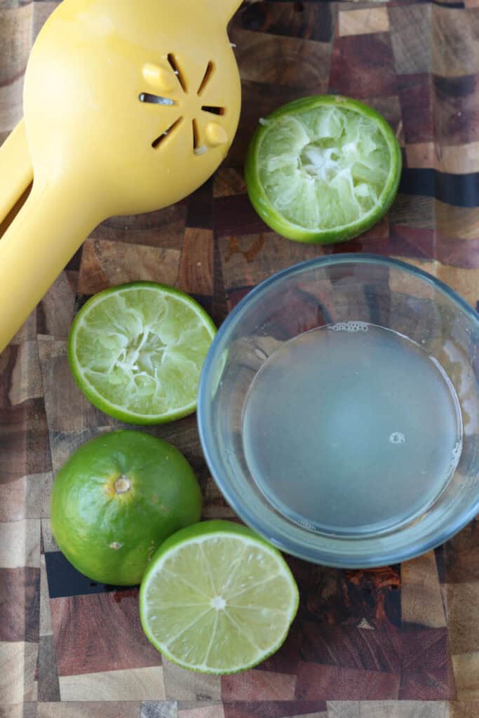 citrus juicer with limes and lime juice