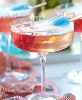 bomb pop cocktail with flag tablecloth