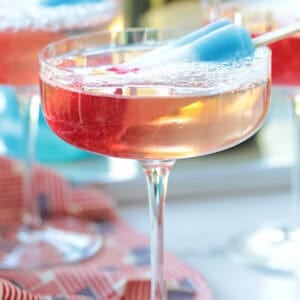 bomb pop cocktail with flag tablecloth
