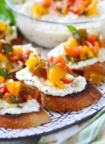 bruschetta with whipped feta on crostini