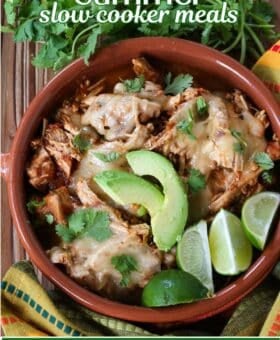 image of taco chicken in bowl with text overlay