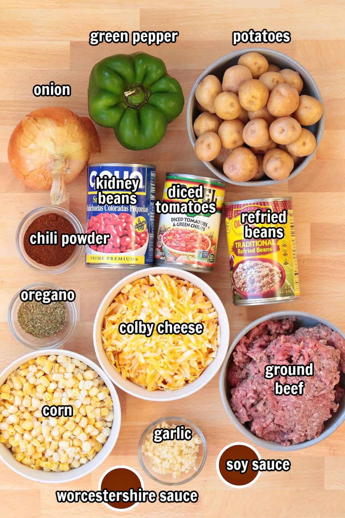 ingredients for making a cowboy casserole